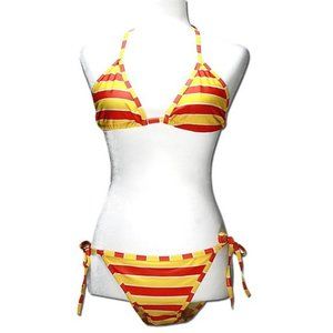 CHUN'S FASHION Orange Yellow Striped Bikini Set